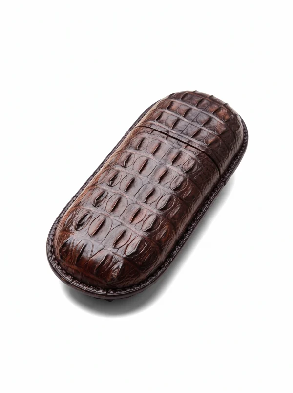 Brown Gubbio Crocodile Glasses Case, three-quarter view