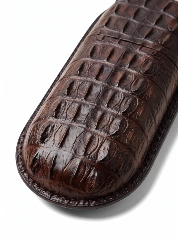 Brown Gubbio Crocodile Glasses Case, leather detail