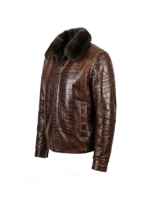 Brown Isola Crocodile Flight Jacket, three-quarter view