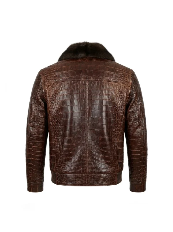 Brown Isola Crocodile Flight Jacket, back view
