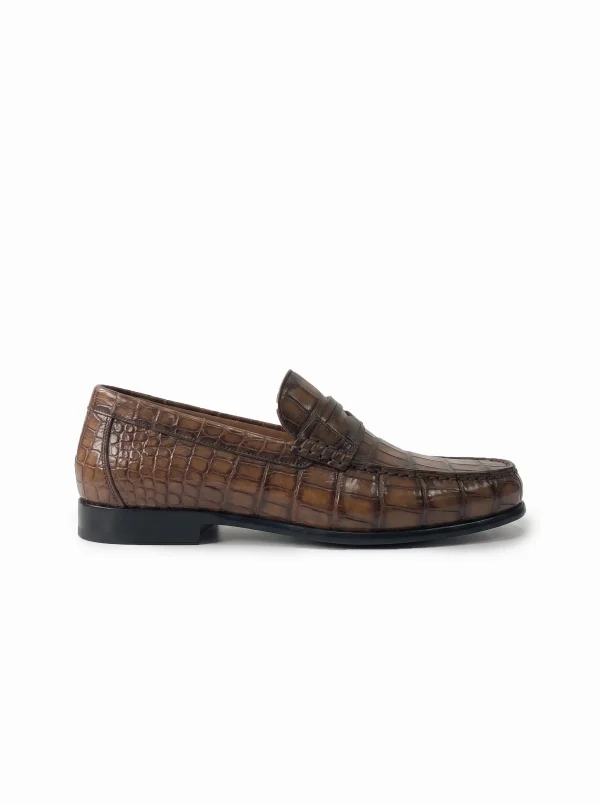 Brown Lancaster Alligator Loafers, side profile