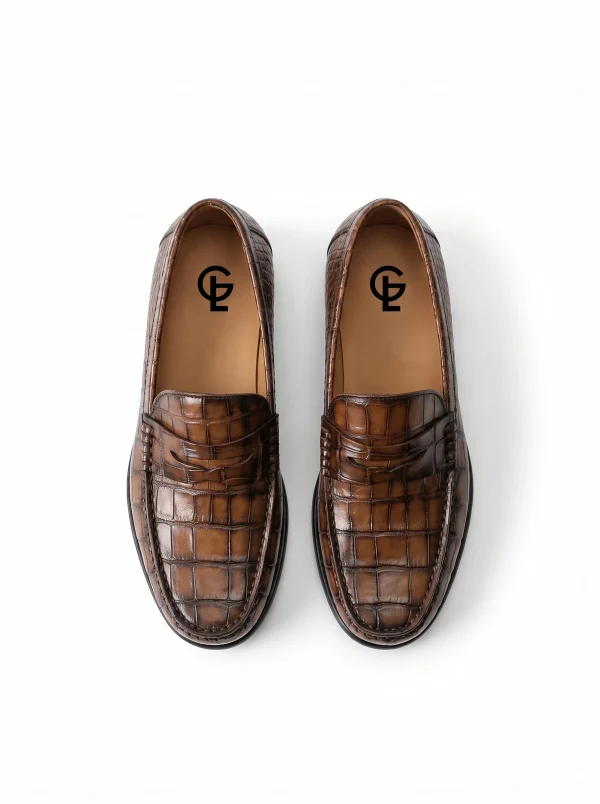Brown Lancaster Alligator Loafers, top view