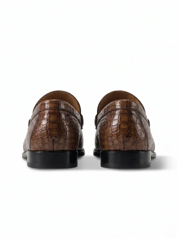 Brown Lancaster Alligator Loafers, rear view