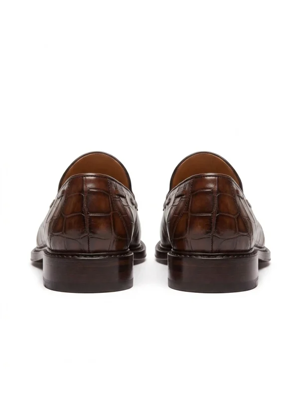 Brown Lombardo Alligator Tassel Loafers, rear view