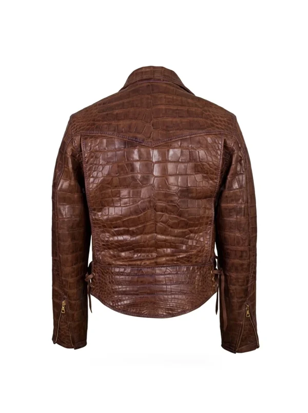 Brown Magenta Crocodile Biker Jacket, back view