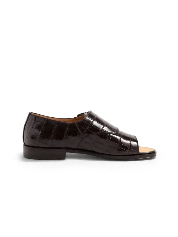 Brown Palladio Alligator Monk Strap Shoes, side profile