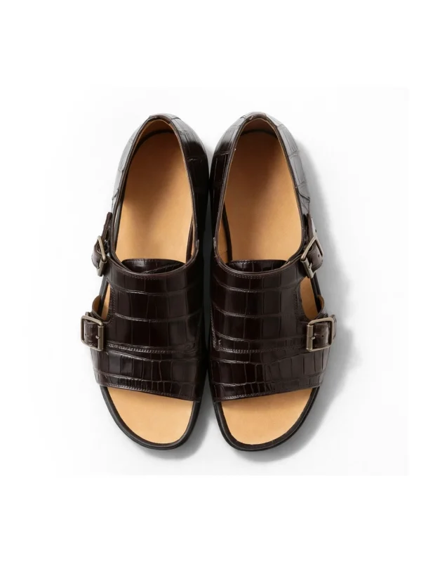 Brown Palladio Alligator Monk Strap Shoes, top view