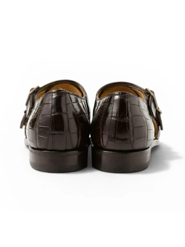 Brown Palladio Alligator Monk Strap Shoes, rear view