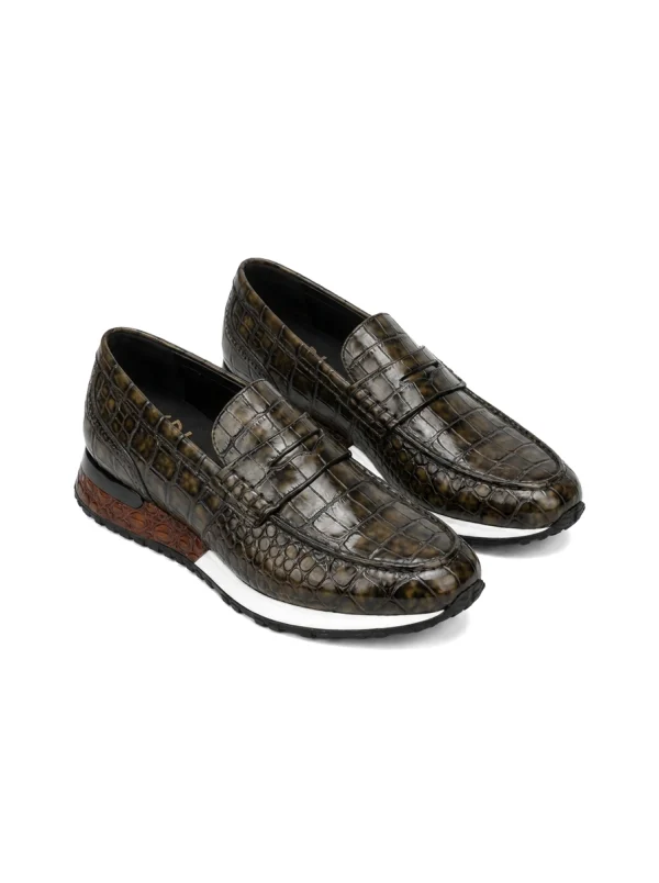 Brown Portofino Crocodile Running Loafer, three-quarter view
