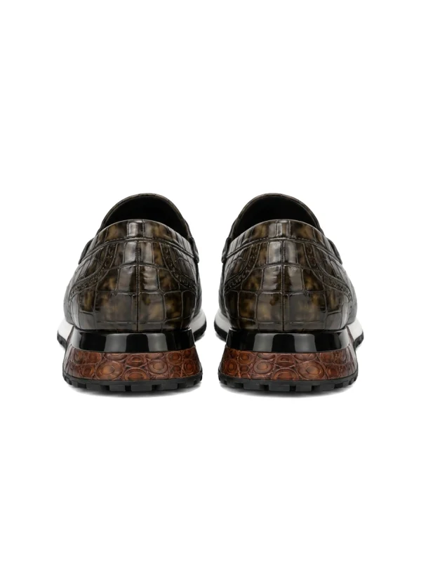 Brown Portofino Crocodile Running Loafer, rear view