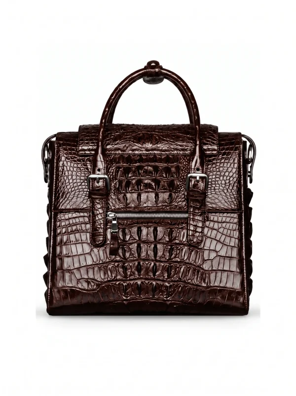 Brown Raventon Crocodile Laptop Tote, open interior