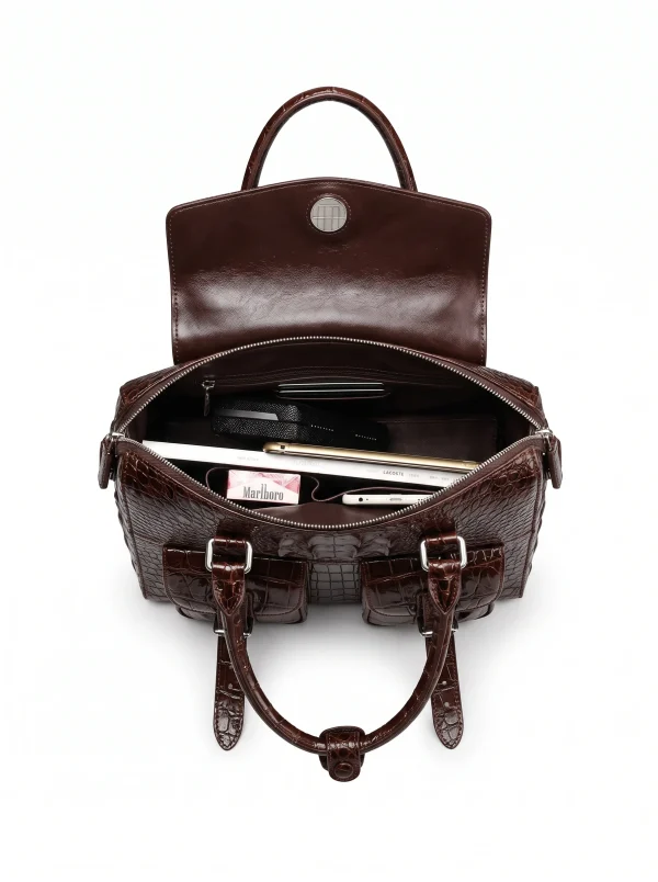 Brown Raventon Crocodile Laptop Tote, side profile