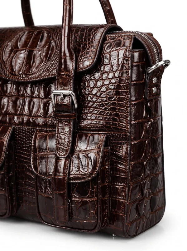 Brown Raventon Crocodile Laptop Tote, skin detail