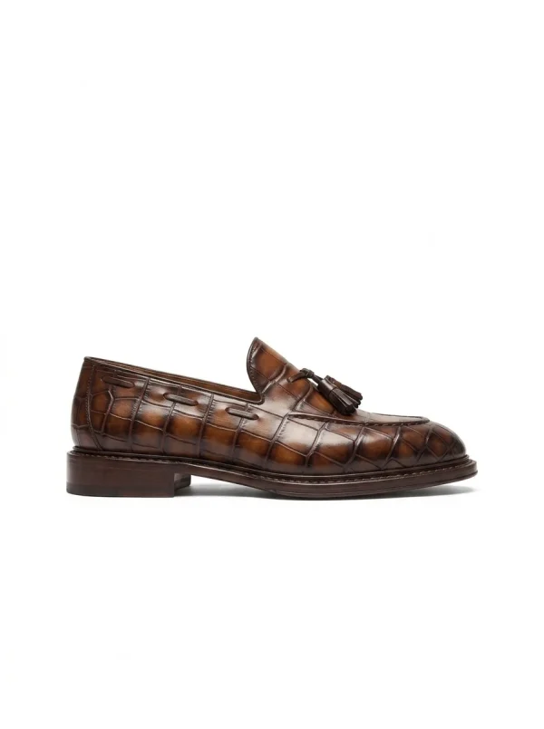 Brown Sorrento Alligator Tassel Loafer, side profile