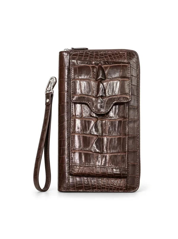 Brown Spoleto Alligator Clutch Wallet, front view