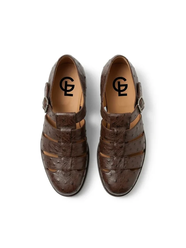 Brown Valdovino Ostrich Sandals, top view