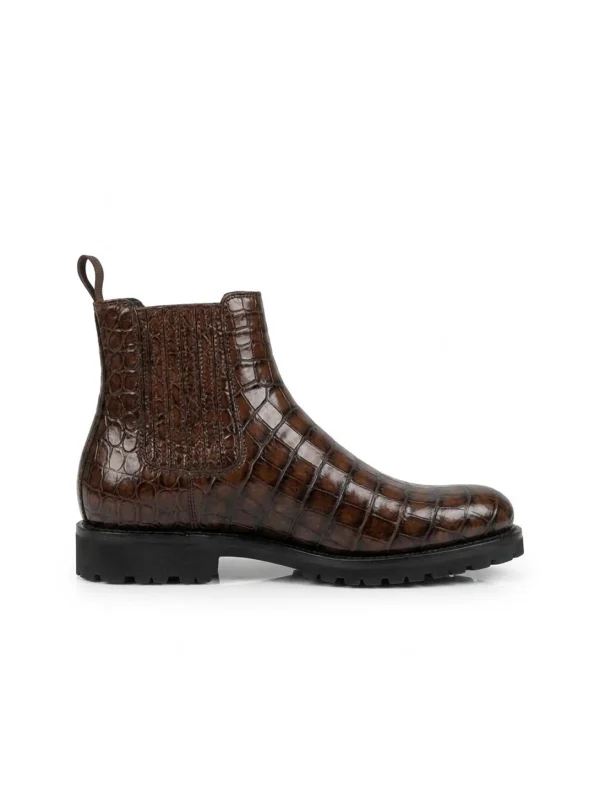 Brown Valentino Alligator Chelsea Boots, side profile