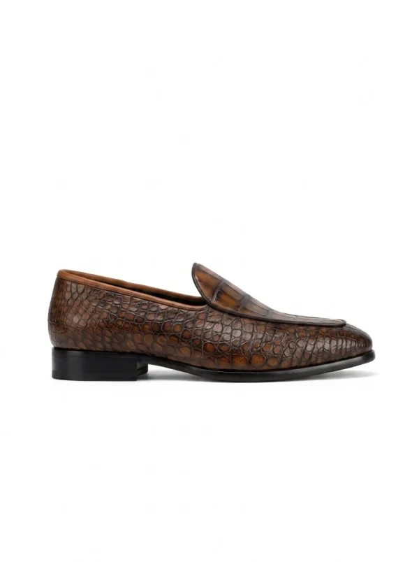 Brown Valentino Crocodile Loafers, side profile