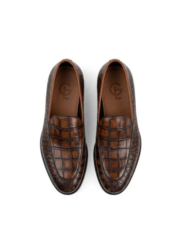 Brown Valentino Crocodile Loafers, top view