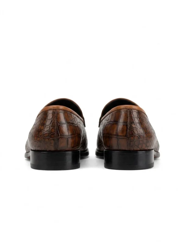 Brown Valentino Crocodile Loafers, rear view
