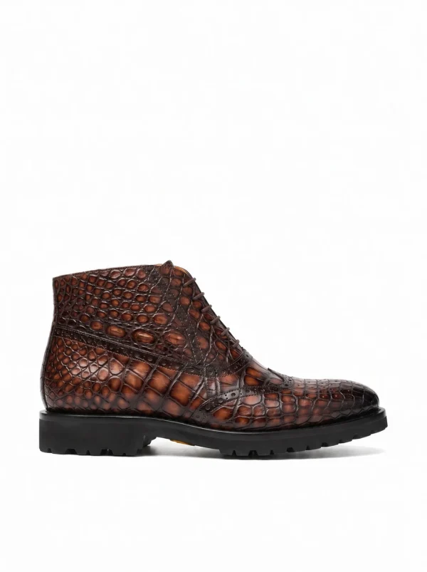 Brown Verona Crocodile Wingtip Oxford, side profile