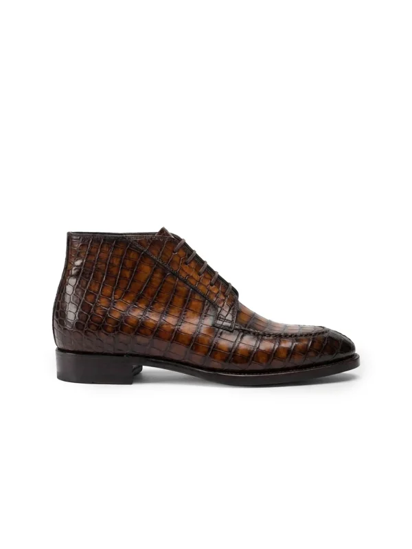 Brown Vittore Alligator Derby Shoes, side profile