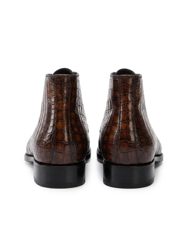 Brown Vittore Alligator Derby Shoes, rear view