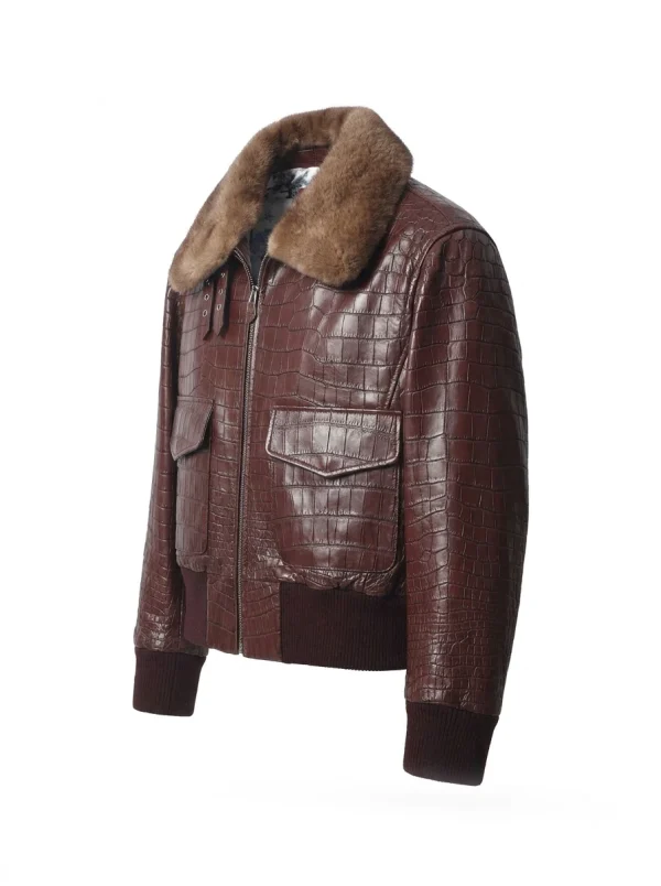 Burgundy Brera Crocodile Flight Jacket, three-quarter view