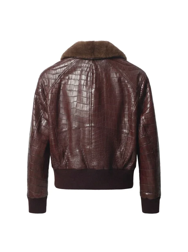 Burgundy Brera Crocodile Flight Jacket, back view