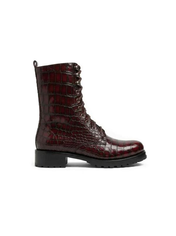 Burgundy Etonbury Alligator Combat Boots, side profile