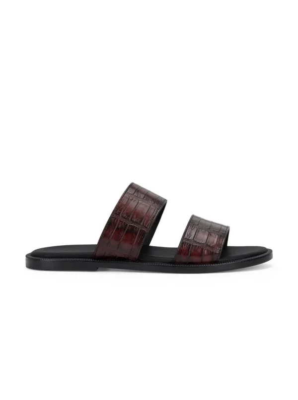 Burgundy Montague Crocodile Slides, side profile