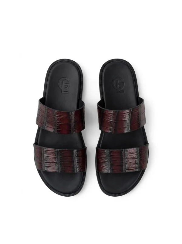 Burgundy Montague Crocodile Slides, top view