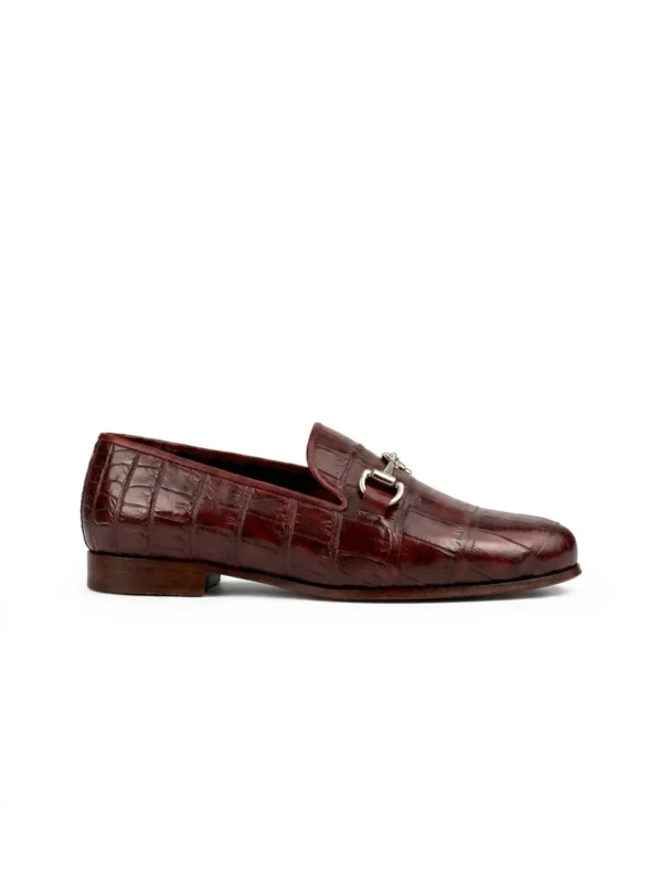 Burgundy Valdoro Alligator Loafers, side profile