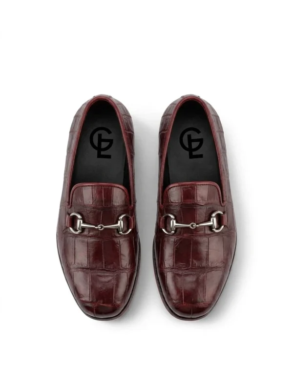 Burgundy Valdoro Alligator Loafers, top view