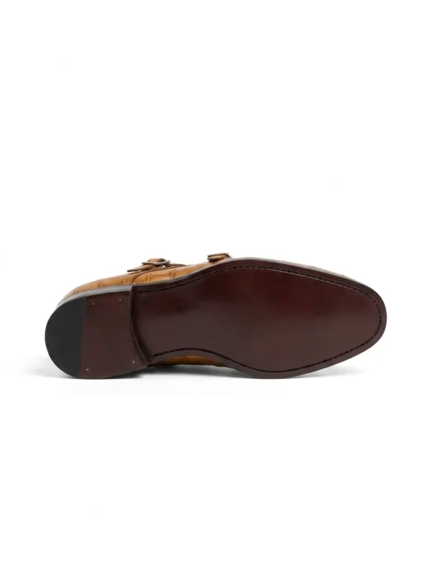Camel Aristano Alligator Monk Strap Shoes, sole