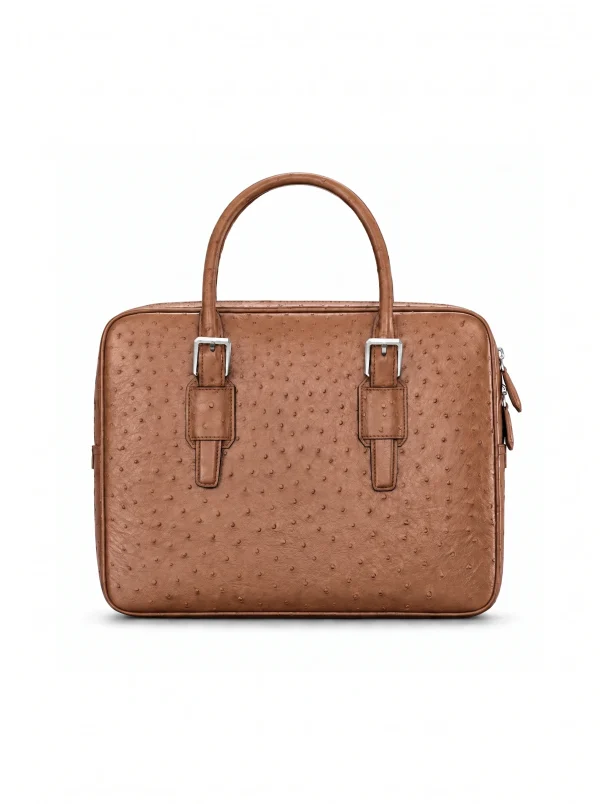 Camel Lanciano Ostrich Briefcase, open interior