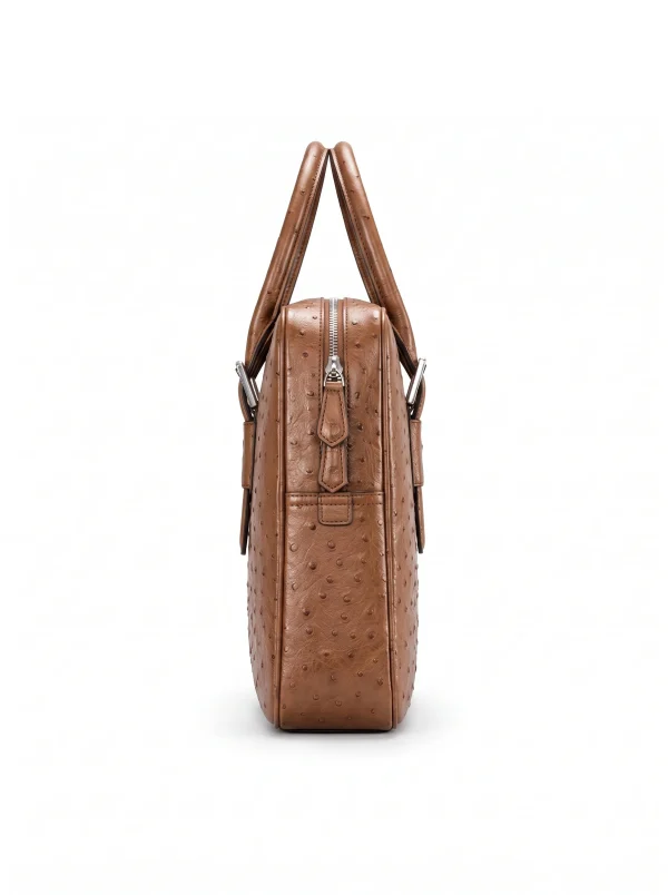 Camel Lanciano Ostrich Briefcase, side profile