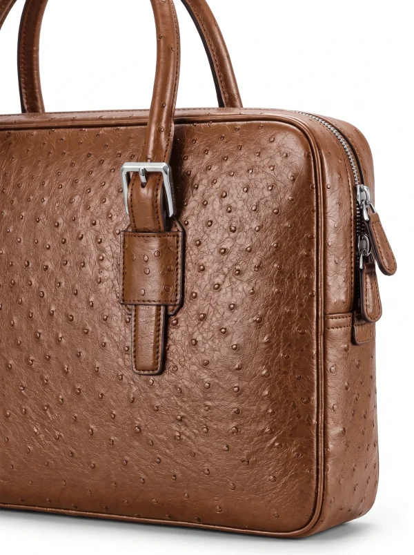 Camel Lanciano Ostrich Briefcase, skin detail