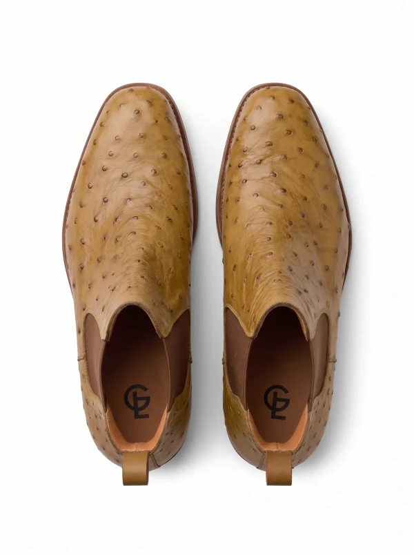 Camel Onslow Ostrich Chelsea Boots, top view