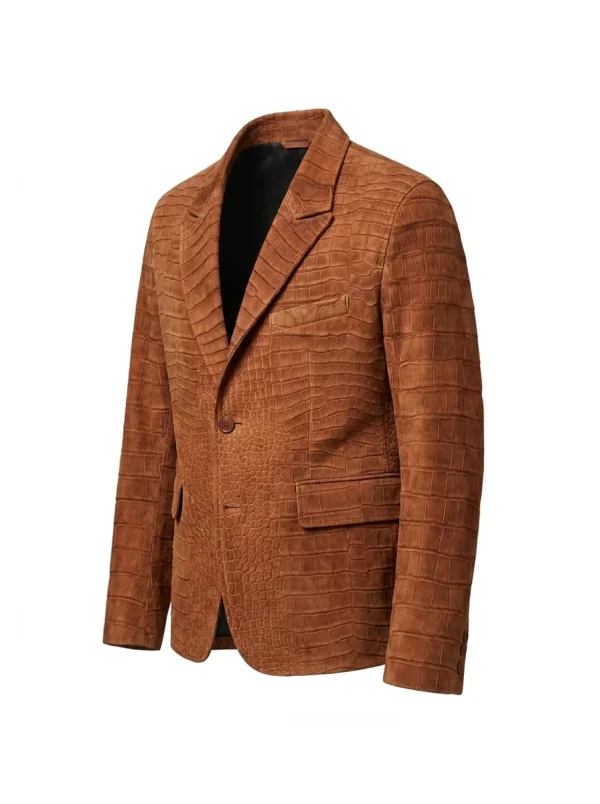 Cognac Garibaldi Crocodile Blazer, three-quarter view
