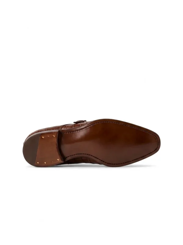 Cognac Ravenna Alligator Monk Strap Shoes, sole