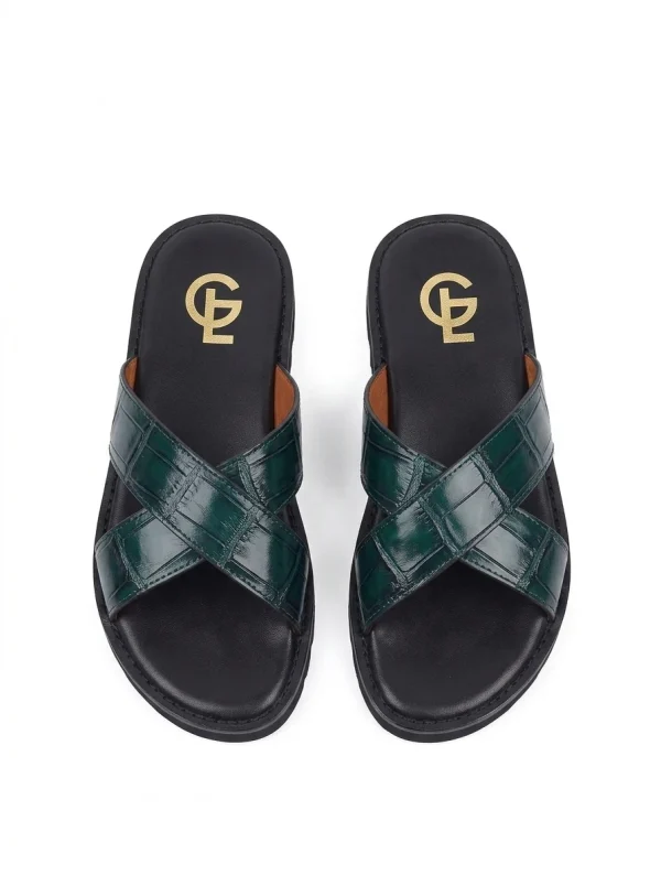 Dark Blue Cavallone Alligator Slides, top view
