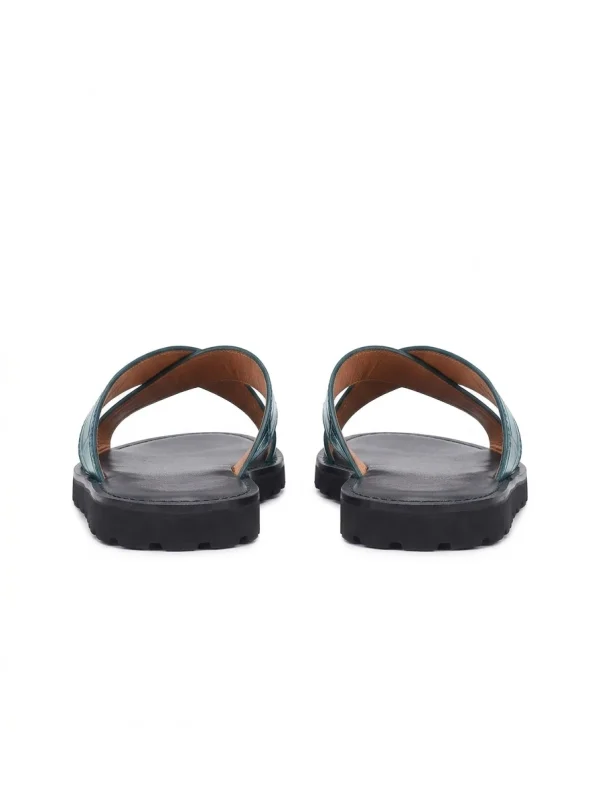 Dark Blue Cavallone Alligator Slides, rear view