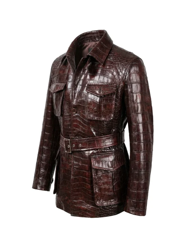 Dark Brown Monforte Crocodile Field Jacket, three-quarter view