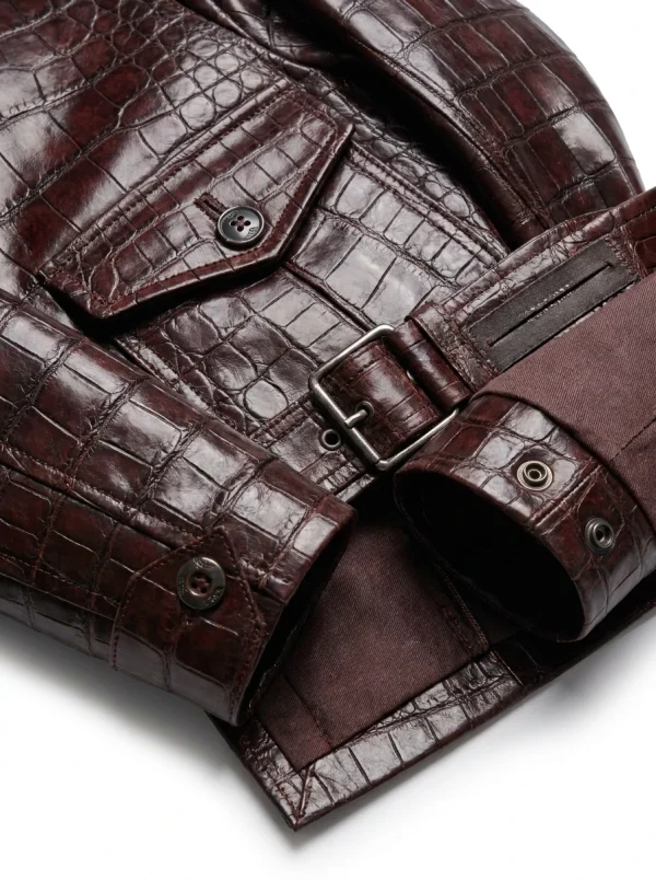 Dark Brown Monforte Crocodile Field Jacket, cuff detail