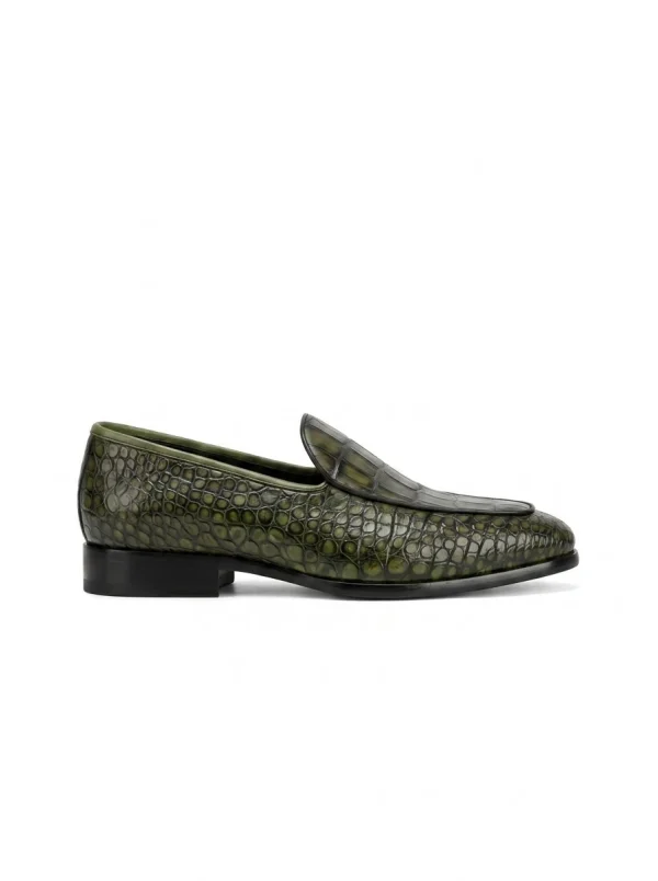 Dark Green Tropea Crocodile Loafer, side profile