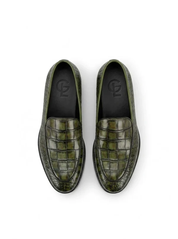 Dark Green Tropea Crocodile Loafer, top view