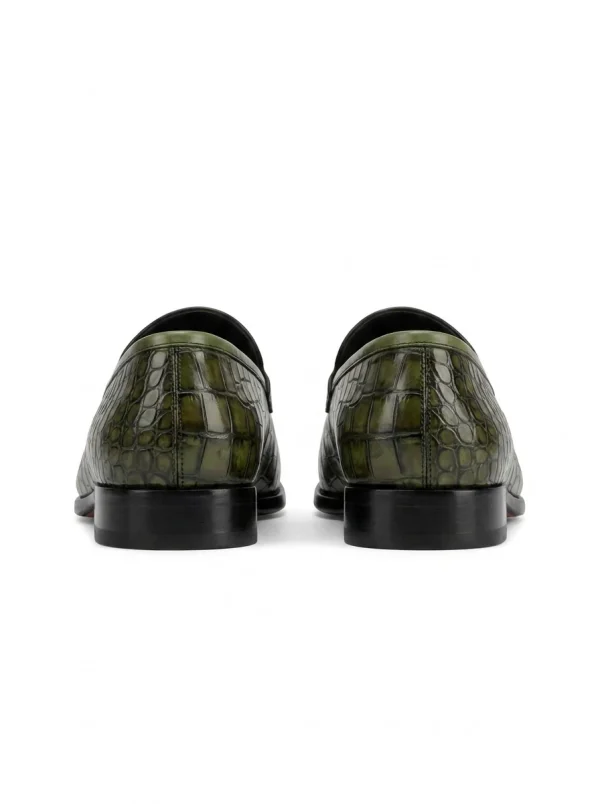 Dark Green Tropea Crocodile Loafer, rear view