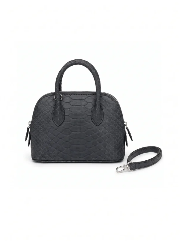 Dark Grey Vittoria Python Shell Handbag, three-quarter view