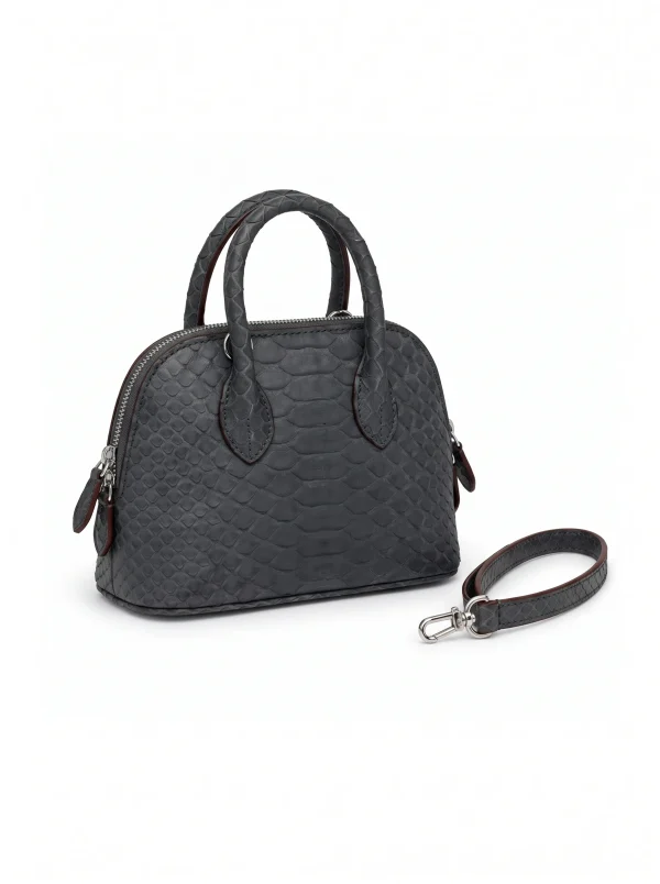 Dark Grey Vittoria Python Shell Handbag, side profile